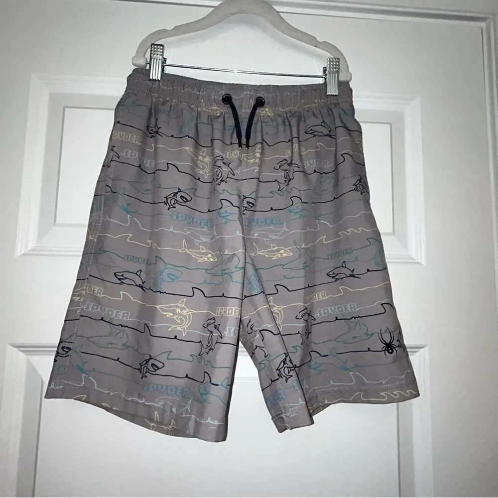 Spyder Swim Shark Print Pull On Elastic Drawstring Waistband Swim Trunk Shorts